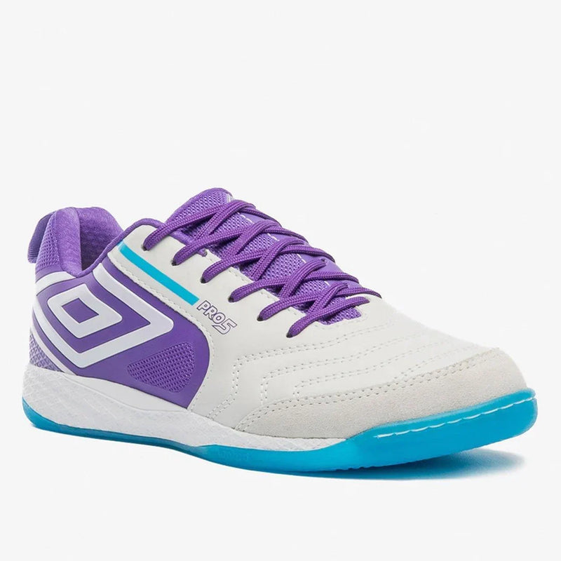 Chuteira Futsal Umbro Pro 5 Bump Unissex - Branco+Roxo